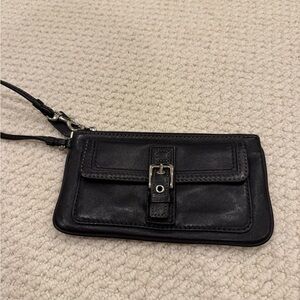 Black Coach Leather Wristlet with Buckle